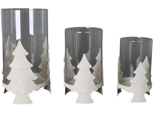Lysglass juletre beige metall 13x23,5cm 