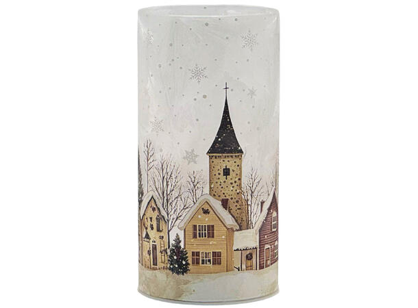 Lyslykt LED frostet Juleby 8x16cm Batteri: 3xAA 