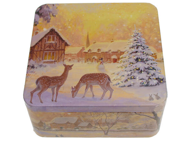 Metallboks Nostalgisk vinter 19x19x8cm Næringsmiddelsgodkjent 