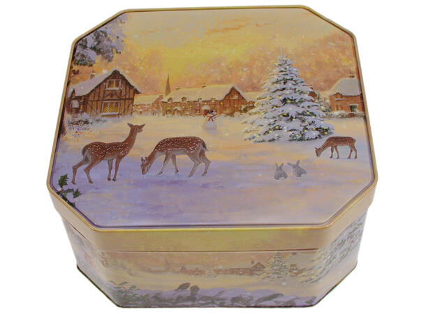 Metallboks Nostalgisk vinter 23x23x11cm Næringsmiddelsgodkjent 