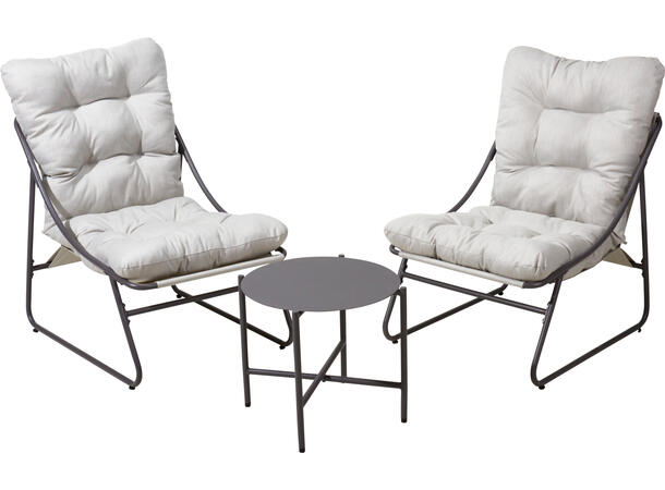 Møbelsett grått m/ lys grå puter 3 deler 