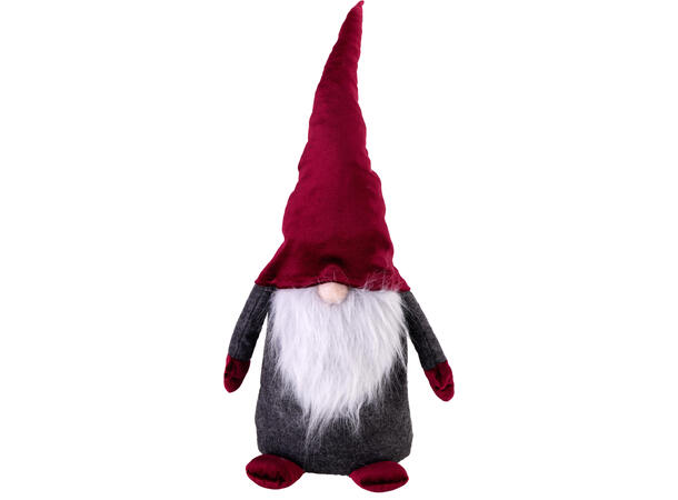 Nisse stående grå m/rød lue 55cm Polyester m/sand 27x14x55cm 