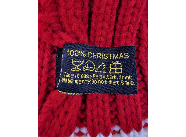 Nisselue ribbestrikket Rød m/hvit 65cm 