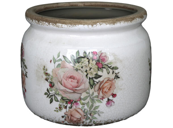 Potte keramikk beige blomster 20x15cm 