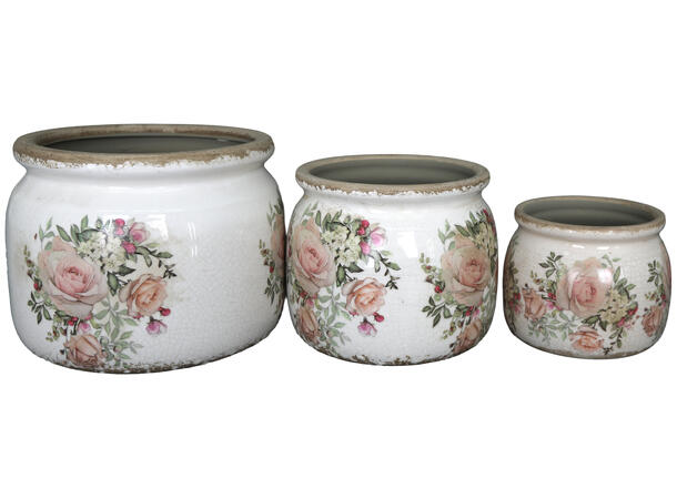 Potte keramikk beige blomster 20x15cm 