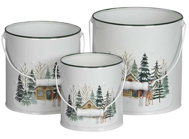 Potte m/håndtak rund metall reinsdyr s/3 12x12,5cm 15x15,5cm 18x18cm + 10/12/15cm 