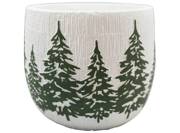 Potte sement antikkhvit m/trær 15x13cm 