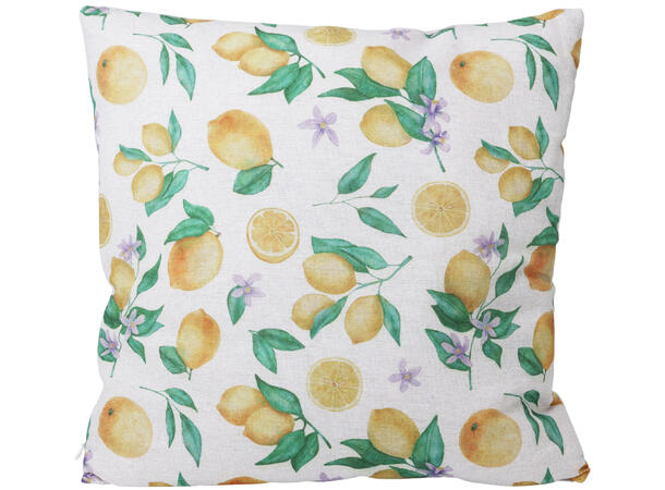 Pute 45x45cm sitronmønster gul bakside 