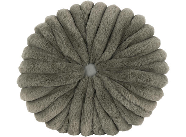 Pute rund m/knapp plysj d:35cm 3ass Hvit Beige Grå Polyester 