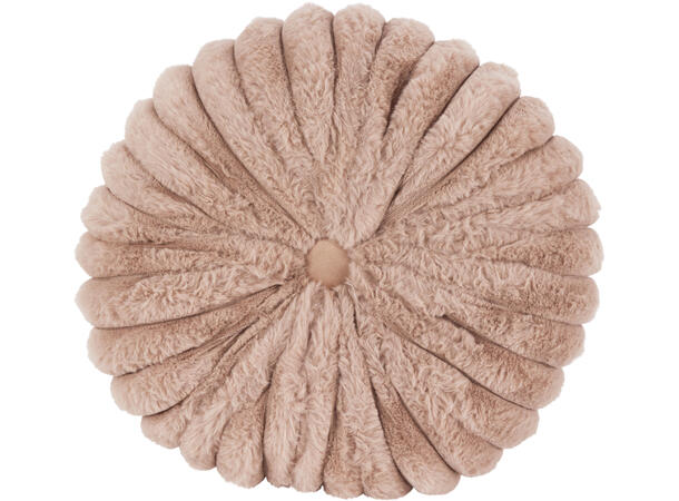 Pute rund m/knapp plysj d:35cm 3ass Hvit Beige Grå Polyester 