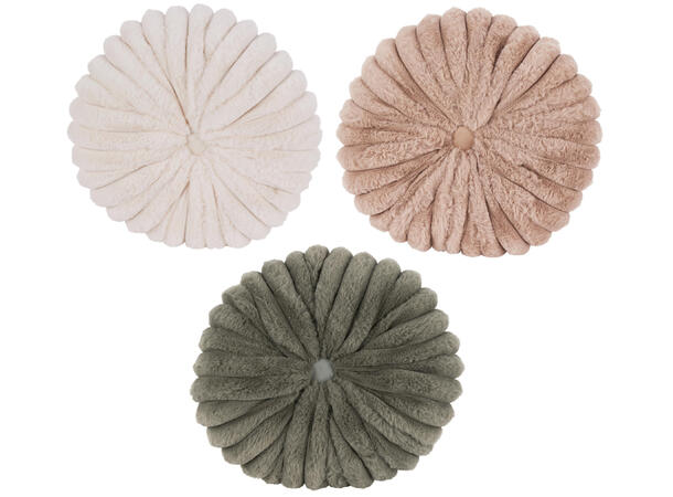 Pute rund m/knapp plysj dia:35cm 3ass Hvit Beige Grå Polyester 