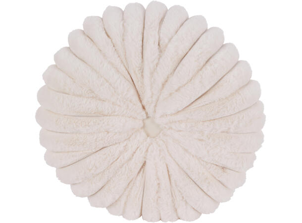 Pute rund m/knapp plysj dia:35cm 3ass Hvit Beige Grå Polyester 