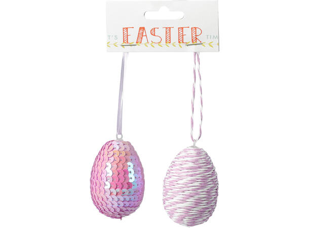 Påskeegg stripe/paljett 7cm 2stk 5ass Display 35pk 
