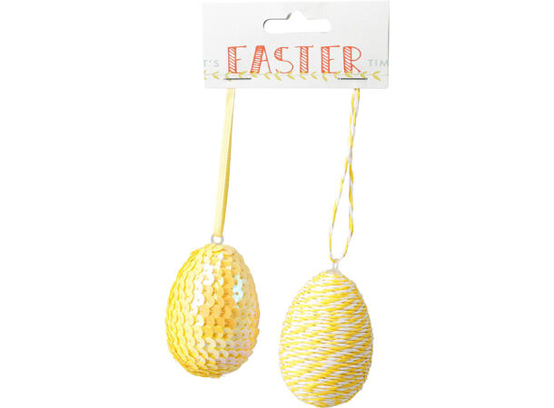 Påskeegg stripe/paljett 7cm 2stk 5ass Display 35pk 
