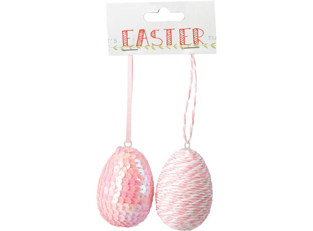 Påskeegg stripe/paljett 7cm 2stk 5ass Display 35pk 