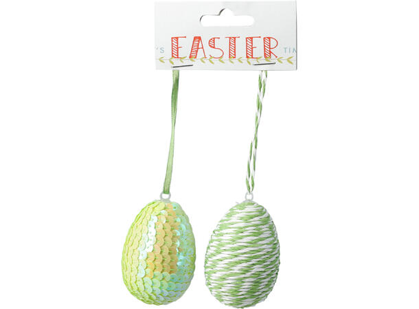 Påskeegg stripe/paljettt 7cm 5ass s/ á 2 Display med 35 sett 