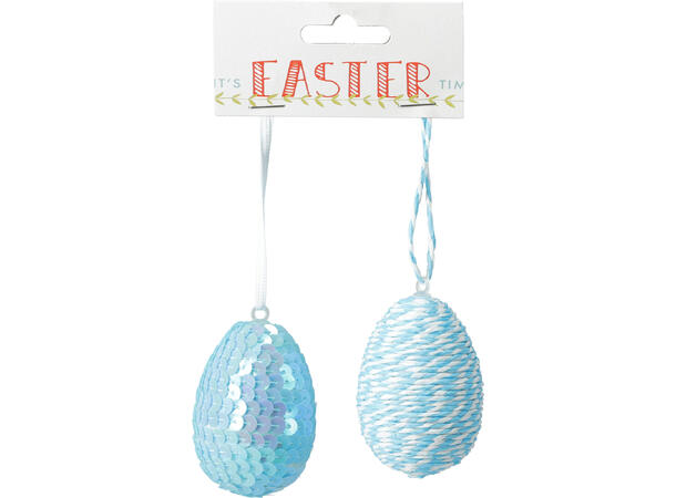 Påskeegg stripe/paljettt 7cm 5ass s/ á 2 Display med 35 sett 
