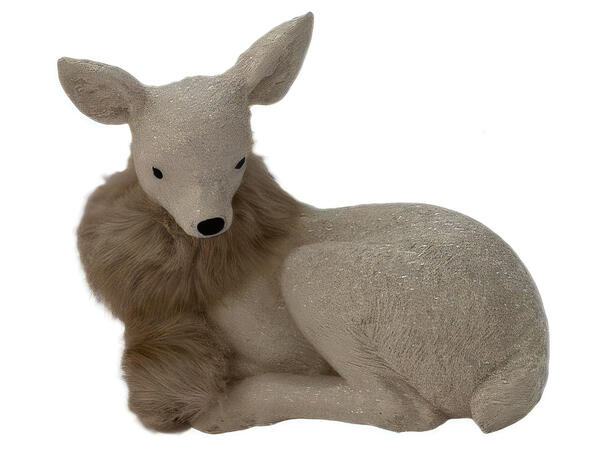 Reinsdyr liggende lys brun pels 11x12cm 