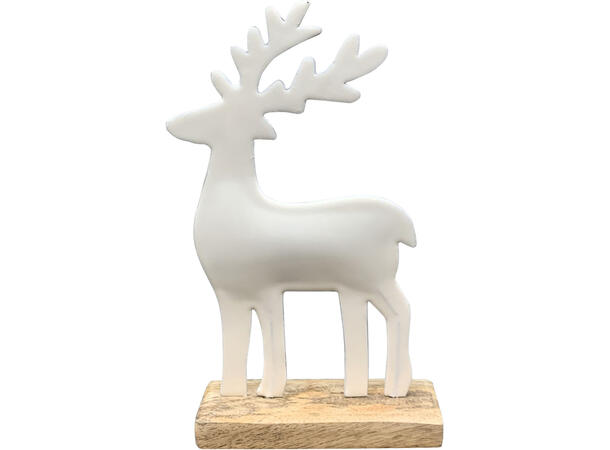 Reinsdyr tre og hvitt metall 14x5x23cm 
