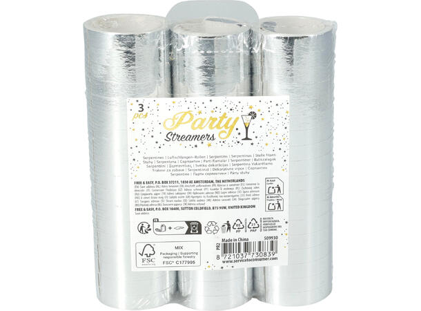 Serpentiner gull sølv 3pk 2ass Gull og sølv 