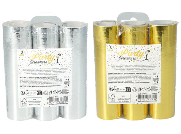 Serpentiner gull sølv 3pk assortert 18 