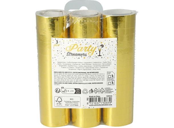 Serpentiner gull sølv 3pk assortert 18 