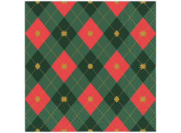Serviett Grønn og Rød rutet Lunsjserviett 20 stk 3-lags 33x33cm 