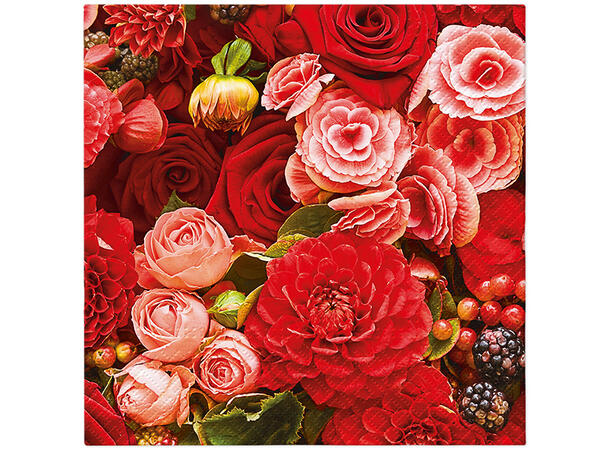 Serviett Red Bouquet Lunsjserviett 20 stk 3-lags 33x33cm 