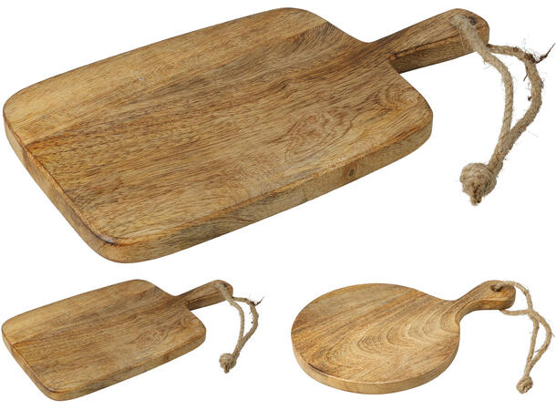 Skjærefjøl mangotre natur farge 2ass 25x17cm, rundt 25x14cm 