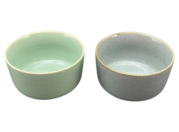 Skål m/lokk grå/grønn porselen 13x7cm Forpk 8stk 