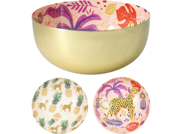 Skål metall blomstret emalje 20x9cm 2ass 