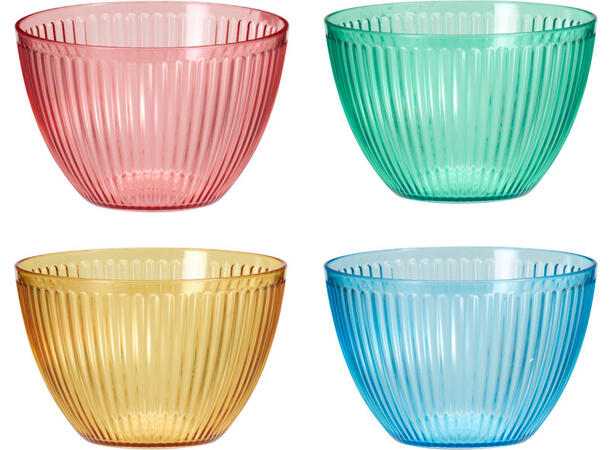 Skål stripet 13,5x8,5cm 4ass 740ml Forpk 24stk PP materiale 