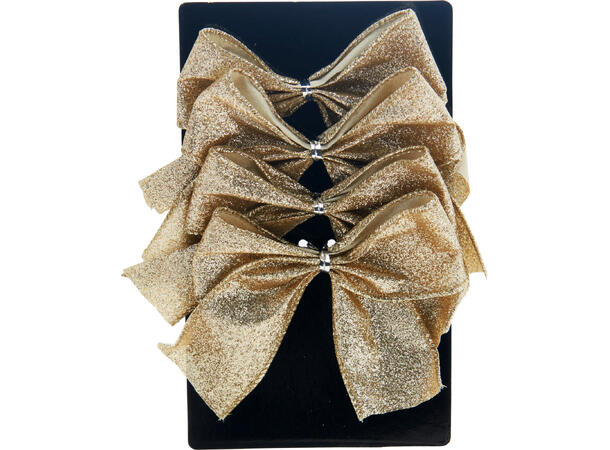 Sløyfe polyester champagne/glitter 4stk Polyester m/metalltråd 