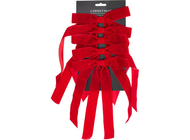 Sløyfe rød fløyel 18x29cm sett 5stk 