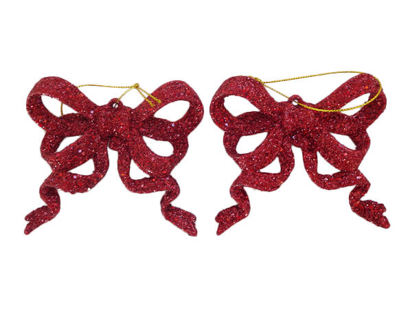 Sløyfe rød glitter henge 8,5cm 