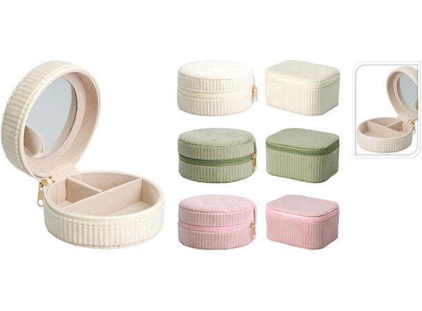 Smykkeskrin 9, 5x5, 5cm 11x9x5,5cm 6ass Offwhite, rosa, grønn 