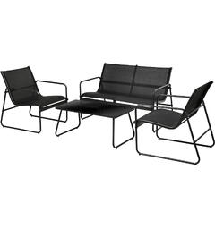 Sofasett sort metall med glassbord 4 deler