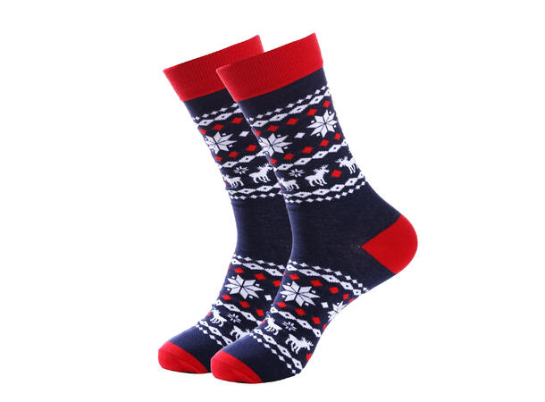 Sokk blå/rød m/mønster 36-40 75% bomull, 22% polyester, 3% elastan 