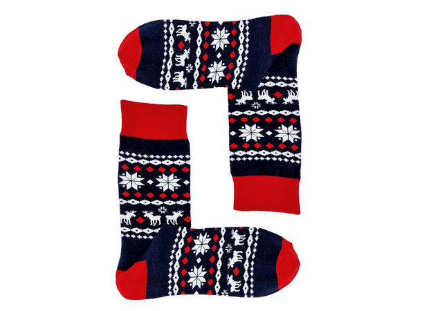 Sokk blå/rød m/mønster 36-40 75% bomull, 22% polyester, 3% elastan 