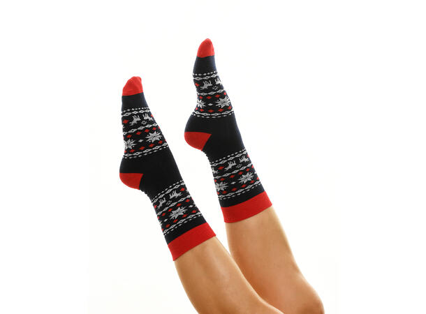 Sokk blå/rød m/mønster 36-40 75% bomull, 22% polyester, 3% elastan 