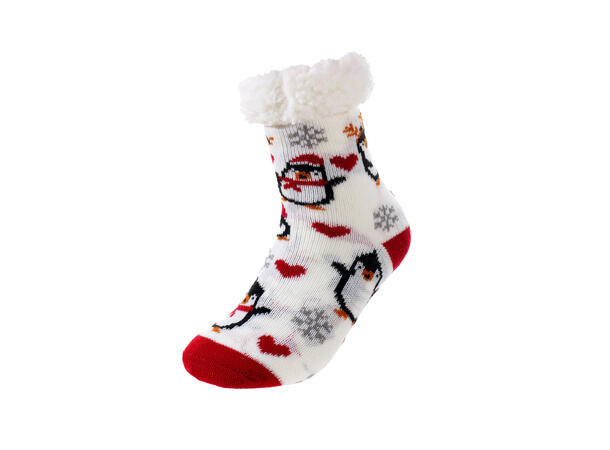 Sokk kose hvit m/pingvin barn L 80% akryl, 20% polyester 