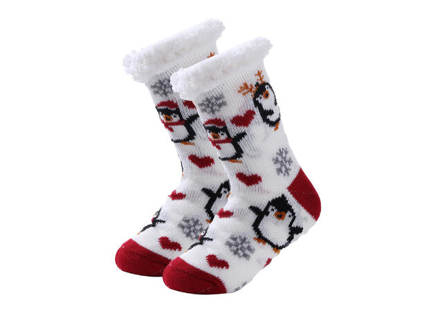 Sokk kose hvit m/pingvin barn L 80% akryl, 20% polyester 