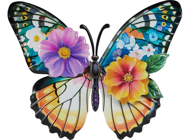 Sommerfugl metall vegg 40x34,5cm 3ass 