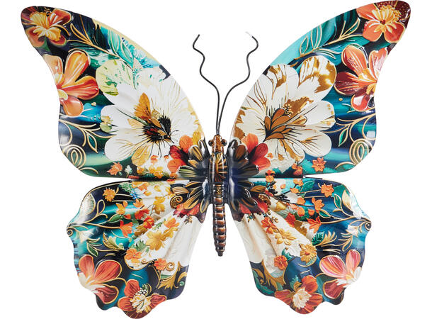 Sommerfugl metall vegg 40x34,5cm 3ass 