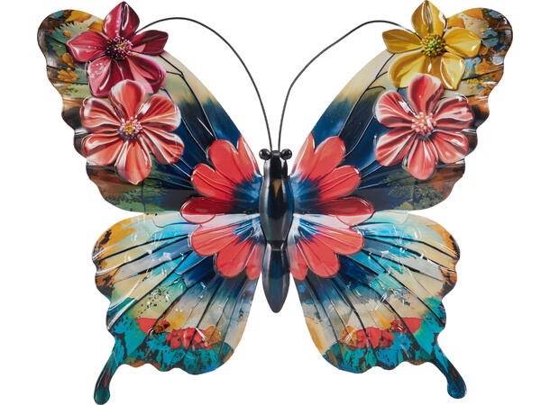 Sommerfugl metall vegg 40x34,5cm 3ass 