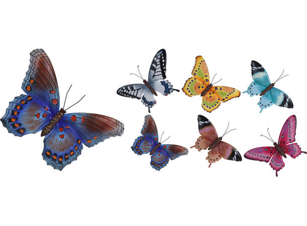 Sommerfugl metall veggdekor 44x31cm 6ass 