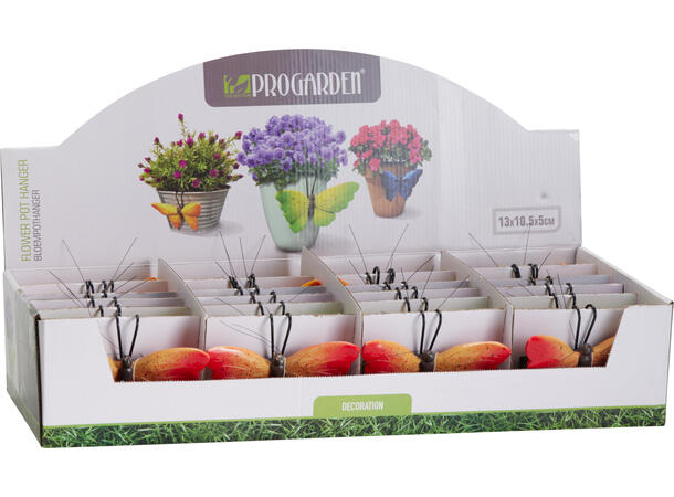 Sommerfugl til kant 13x10x5cm 6ass 24 stk i display. 