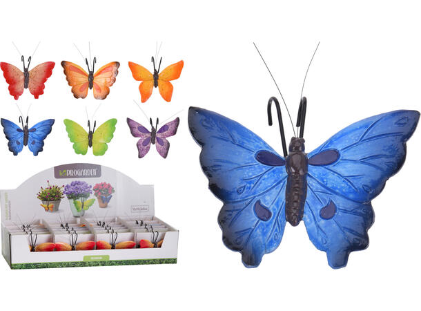 Sommerfugl til kant 13x10x5cm 6ass Display 24stk 