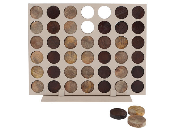 Spill 4 på rad tre/metall 27x7x21cm Beige metall og brun mangotre 