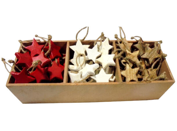 Stjerne hjerte rød/hvit/natur 90stk 3ass 4,5cm 